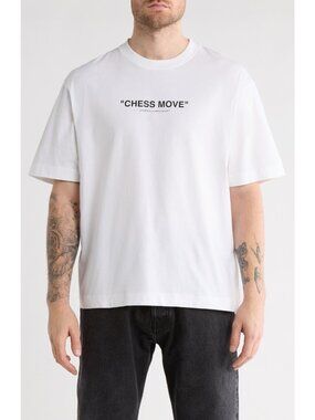 Off-White Chess Move Men's Short Sleeve Skate Graphic T-Shirt Black White Size S